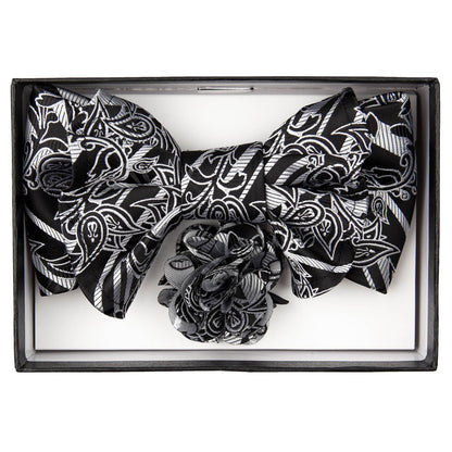 Vittorio Farina Men's Design XL Bow Tie, Pocket Square and Flower Lapel Pin in Gift Box