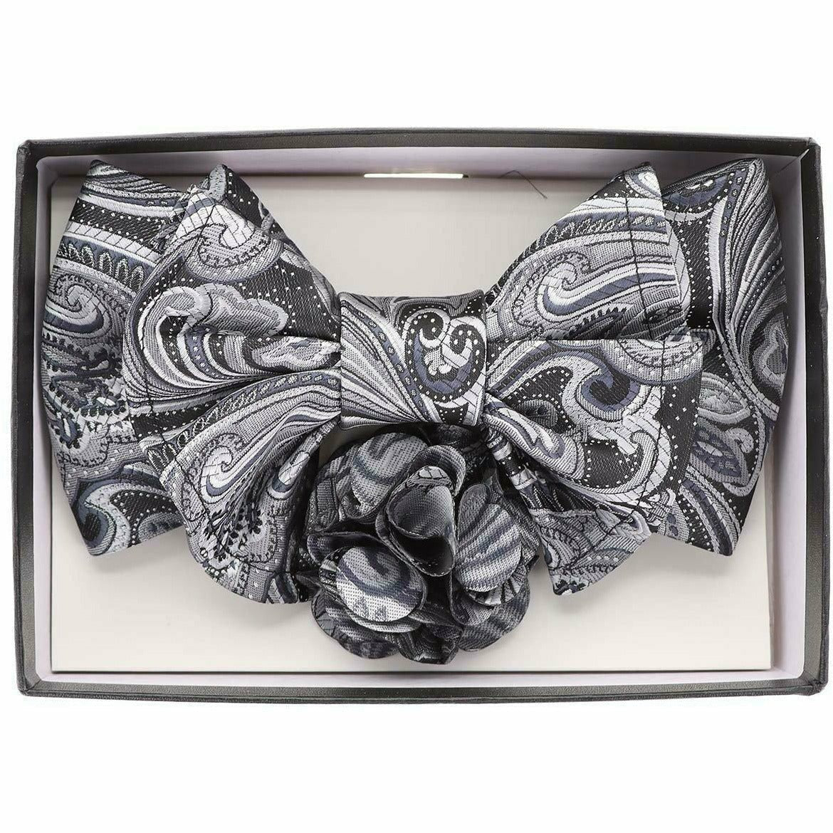Vittorio Farina Men's Design XL Bow Tie, Pocket Square and Flower Lapel Pin in Gift Box