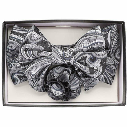 Vittorio Farina Men's Design XL Bow Tie, Pocket Square and Flower Lapel Pin in Gift Box