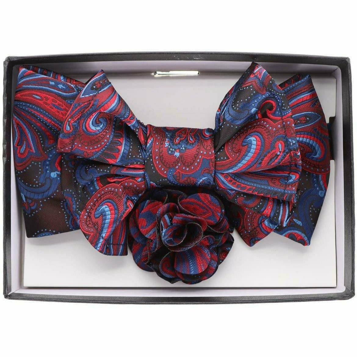 Vittorio Farina Men's Design XL Bow Tie, Pocket Square and Flower Lapel Pin in Gift Box