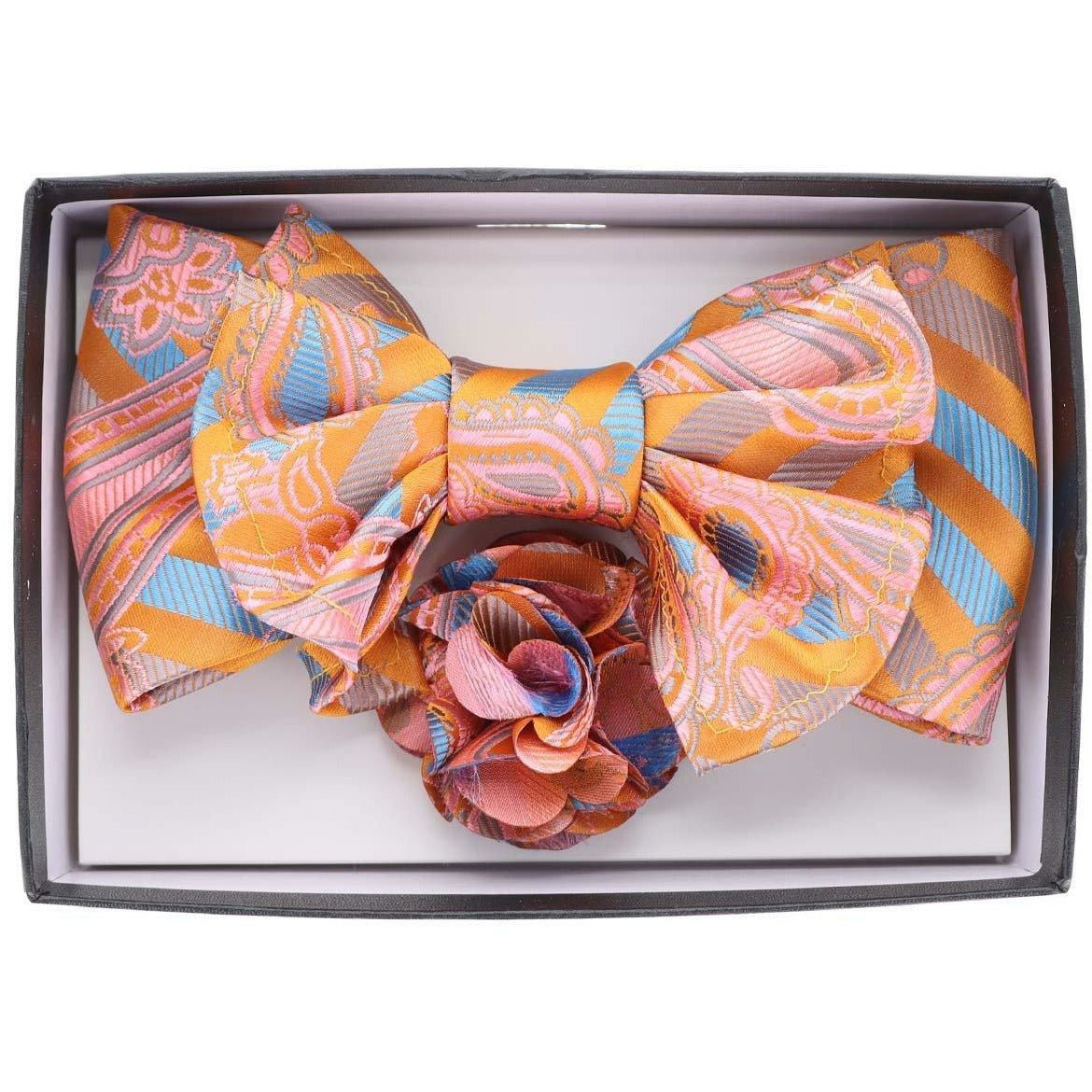 Vittorio Farina Men's Design XL Bow Tie, Pocket Square and Flower Lapel Pin in Gift Box
