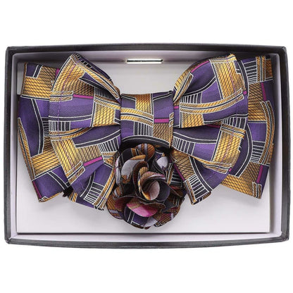 Vittorio Farina Men's Design XL Bow Tie, Pocket Square and Flower Lapel Pin in Gift Box