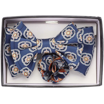 Vittorio Farina Men's Design XL Bow Tie, Pocket Square and Flower Lapel Pin in Gift Box