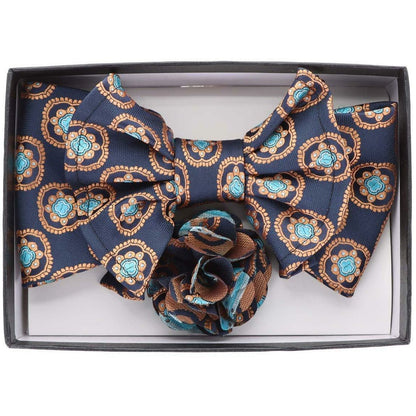 Vittorio Farina Men's Design XL Bow Tie, Pocket Square and Flower Lapel Pin in Gift Box