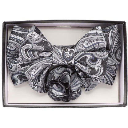 Vittorio Farina Men's Design XL Bow Tie, Pocket Square and Flower Lapel Pin in Gift Box