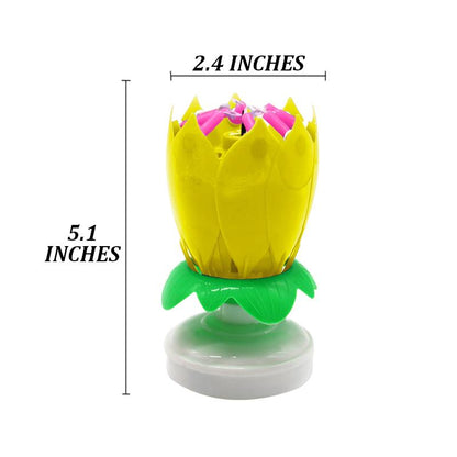 Yellow "Happy Birthday" Singing Musical Flower Candle - Rotating Party Light Magical Lotus Music Cake Candles