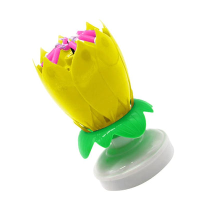 Yellow "Happy Birthday" Singing Musical Flower Candle - Rotating Party Light Magical Lotus Music Cake Candles