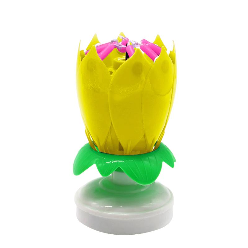 Yellow "Happy Birthday" Singing Musical Flower Candle - Rotating Party Light Magical Lotus Music Cake Candles