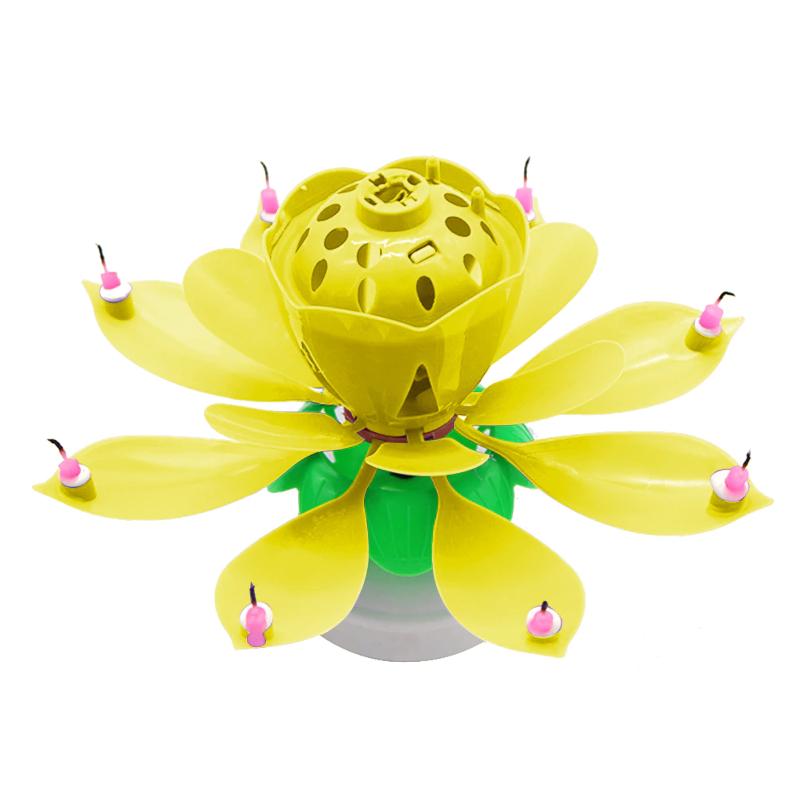 Yellow "Happy Birthday" Singing Musical Flower Candle - Rotating Party Light Magical Lotus Music Cake Candles